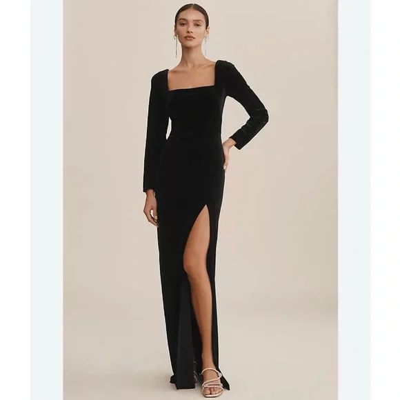 Jenny Yoo Rachel Square Neck Long Sleeve Velvet Gown size 2 - Picture 1 of 5